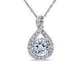 1.75 Carat (ctw) Aquamarine Pendant Necklace in Sterling Silver with Chain and Accent Diamonds